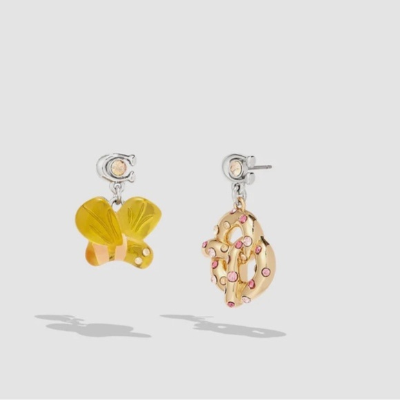 Coach Bumble Bee Pretzel‎ Mismatch stud Earrings new - Picture 1 of 6